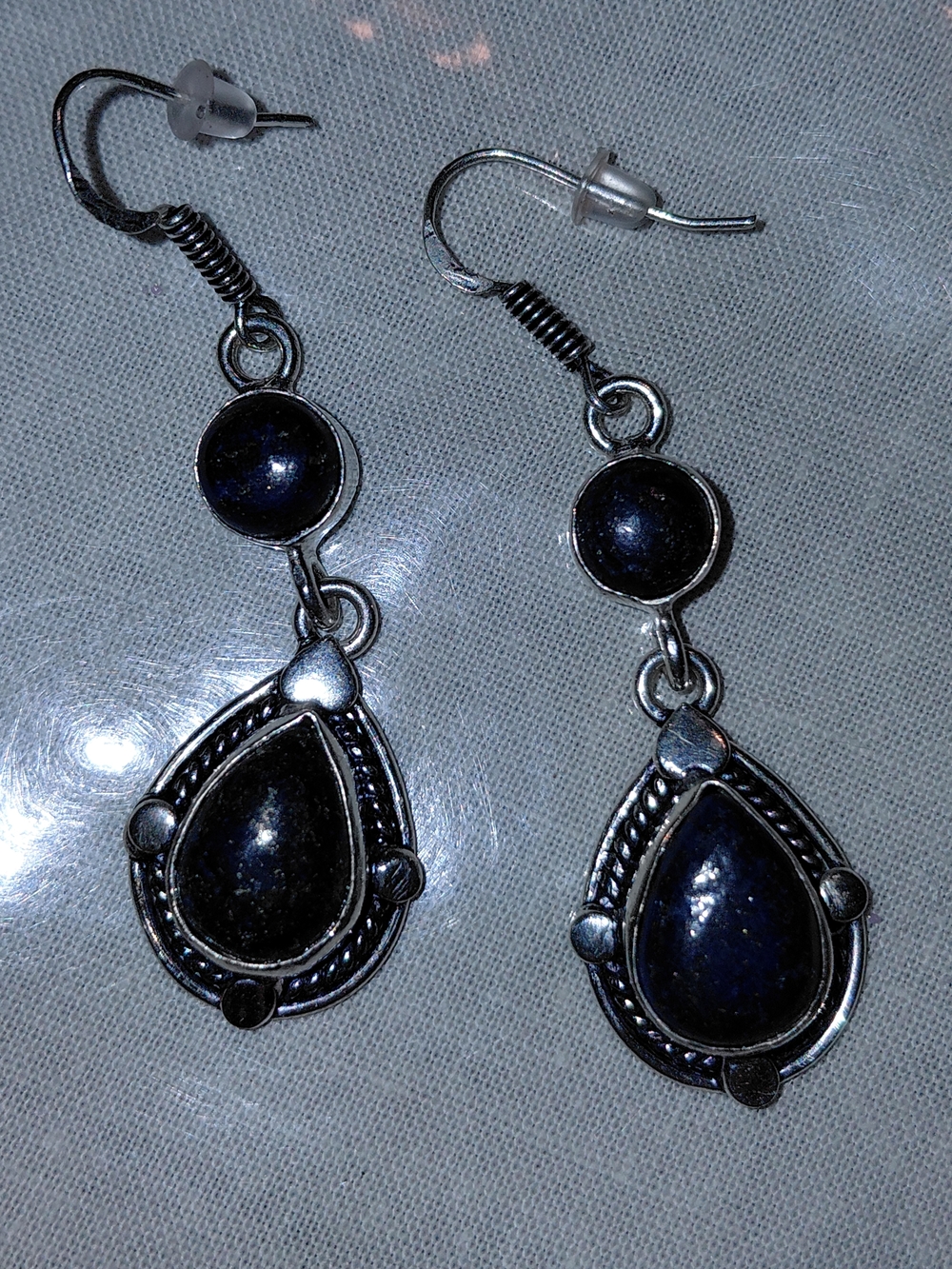 Sterling Silver Teardrop Lapis Stone Dangle Earrings - Women Jewelry